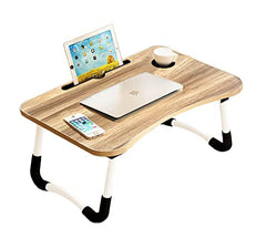 LEKA NEIL Alloy Steel Foldable Laptop Lap Desk, Portable Computer Bed Table Tray With Phone Stand And Cup Holder For Bed/Couch/Sofa Working, Reading(Yellow)