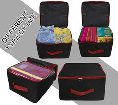 Storite 2 Pack Nylon Wardrobe Bag Underbed Cloth Storage Organizer | Moisture Proof Storage Bag, Storage box for Clothes Saree Bags, Zippered Closure & Handle - Magenta,37x34x23 cm