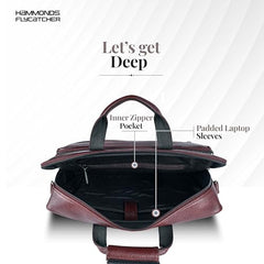 Hammonds Flycatcher Genuine Leather 15.6 Inch Laptop Office Bag for Men | 15.6” Padded Laptop Sleeve| 3 Zip Pockets| Detachable & Adjustable Strap| Pen,Wallet & Mobile Pocket |Durable|1 Year Warranty