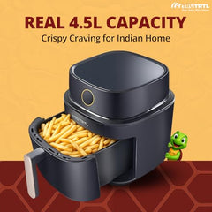 Mr. TRU Manual Air Fryer for Home | Actual 4.5 Liter | 1400 Watt | 1 Year Warranty | Uses 90% less Oil | Time & Temp Control Knobs | Glossy Black