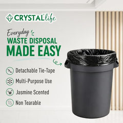 Crystal Pouch Garbage Bags Dustbin Bags and Plastic Covers For Home Malls Parks Hospitals Hotels | Medium Size | Black | 19 X 21 Inch | 6 Packs Of 30 pcs | Total 180 pcs