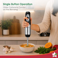 Wonderchef Inox Stainless-steel Hand Blender for Kitchen, 300W Motor, Blend Soups, Vegetables, Baby Food, Buttermilk, Single Push Operation, Sharp Stainless-steel Detachable Blades, 2-Yr Warranty