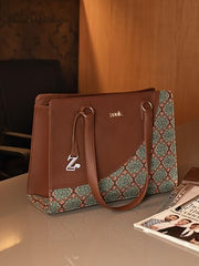 ZOUK Office Essential Bag | Jute | Vegan Leather Handcrafted Tote Bag With Double Handle Shoulder Strap | Bristel