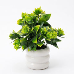 amazon basics Artificial Potted Plants, Artificial Plastic Eucalyptus Plants Small Indoor Potted Houseplants, Small Faux Plants for Home Decor Bathroom Office Farmhouse (Set of 8)