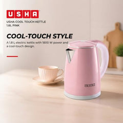 USHA Cool Touch Electric Kettle 1800 Watt|1.8 liter|Double Layered Cool Touch Outer Body|Safety with auto cut-off function|SS304 grade stainless steel inner body|Wider Mouth|2 years warranty (Pink)