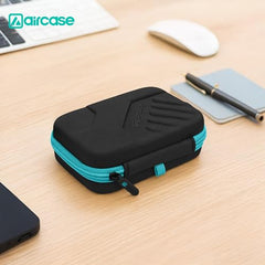 AirCase Hard Disk Cover Case for 2.5 Inch HDD SSD - Lycra EVA Hardshell, Water Resistant | Mesh Pocket for USB Cable, Earphone, Power Bank, Charger | Multi-Gadget Travel Pouch (Grey)
