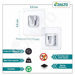 JIALTO Adhesive Hooks, Heavy Duty 5 kg Wall Hooks, Nail-Free Reusable Stainless Steel Sticky Hangers for Multipurpose Kitchen, Bathroom & Home (10 Pcs)