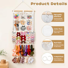 HASTHIP Hair Clip Organizer, 3-Layer Wall Hanging, Large Capacity, Pink