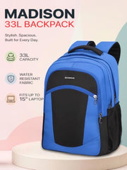 COSMUS Medium Size Multipurpose Laptop Backpack Bag Madison 33L Waterproof Bag With Laptop Compartment (Black)