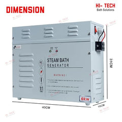 HI-TECH BATH SOLUTION Steam Bath Generator 6 Kw For Bathroom, Gym, Spa, Hotel | Mild Steel 304 With Digital Control Panel, Water Filter, Auto Drain, Auto Time & Temp Machine