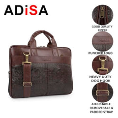 ADISA Laptop Bag for Men - Faux Leather Office Messenger Briefcase with Laptop Compartment for Work, Business, Corporate & Professional Use (LB6056)