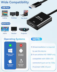 USB 3.0 to HDMI Adapter for Monitor 1080P@60Hz Display with 5Gbps High Speed Transmission, Support Extend & Mirror Mode, Compatible with Window Mac Laptop Desktop Projector TV