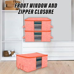 Kuber Industries Non-Woven Underbed Storage Bag|Clothes Storage Organizer|Blanket Cover With Clear Window|Zipper Closure&Handle Cloth Organizer|Plain White Border|Large|Pack Of 6|Royal Blue,32Cm,48Cm