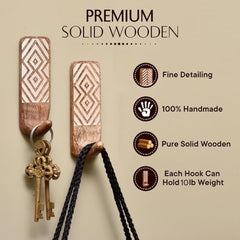 IndianShelf 6 Decorative Wood Adhesive Wall Hooks No Drill - Fork Art | Handmade, Renter Friendly, Waterproof, Reusable, Peel and Sticky Hooks for Keys, Towel, Bags, Light Coat, Jewelry, 10Lb Load