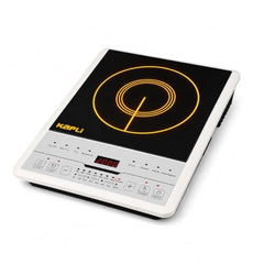 KAPLI 2000 W Induction Cooktop with Touch Panel, 8 Preset Cooking Functions, 4-Digit LED Display, Auto Pan Detection & High-Low Voltage Protection – Black & White