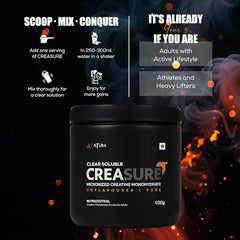 AS-IT-IS ATOM Creasure® Fully Soluble Creatine Monohydrate, Micronised & Unflavored, 33 Servings