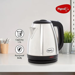 Pigeon 1.5 litre Hot Kettle and Stainless Steel Water Bottle Combo used for boiling Water, Making Tea and Coffee, Instant Noodles, Soup with Auto Shut- off Feature, 1300 W