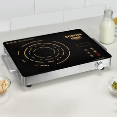 Borosil 2200W Smart Kook Infrared Induction | Digital Display with Touch Buttons | Glass Crystallite Plate | 8 Preset Modes | Auto Cooling Fan | 1 Year Warranty | Made in India