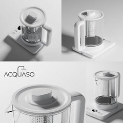 Boil Pro Smart Electric Kettle Glass 1.5L | Thermostat | 800W with 10 Preset Modes & Live Temperature Display | Smart | Inner Steel Plate Lid & Base | Steel Infuser | 60 CM 3pin Cable | acquaso