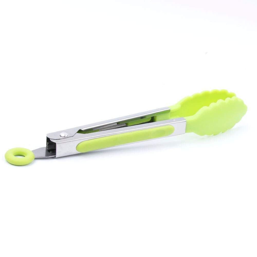SYGA 1 Piece Silicone Cooking Tong Small,Stainless Steel Material with Heat Resistant Premium Silicone Grip (Random Colour)