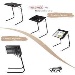 TABLE MAGIC- BADE Multipurpose Laptop Table Mat Finish - Adjustable, Foldable, Portable, Engineered Wood Top with Footrest, Top Size 60 * 45cm (X-Large, Midnight Black)