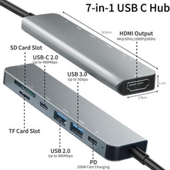 PESOMA USB C Hub – 8-in-1 USBC Adapter with USB, C-USB, 100W PD, USB 3.0 5Gbps Ports, SD/TF Card Reader – USB-C Dongle for Office, Meetings, Travel & Home Setup (Silver)