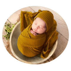 MOMISY Newborn Baby Photography Props, Long Tail Cap and Wrap Set (Yellow, 0 to 6 Months)