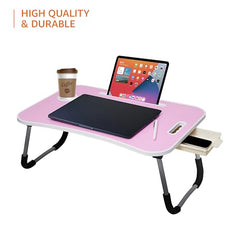 Amazon Basics Engineered Wood Foldable Laptop Table with Cup Holder, Tablet Groove and Mini Drawer (60L x 40W x 26H cm, Black)