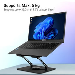 Zebronics NS5500 Rotatable Laptop Cooling Stand, Up to 17-Inch, 360° Rotation, Metal Body, USB Powered Cooling, LED Lights, 3 USB, 2 Type-C Ports, Multi-Angle, Foldable, 5kg Capacity,Anti Rust (Black)