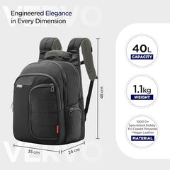 HARISSONS Vervo 40L Waterproof Laptop Backpack for Men & Women | Fits 15.6" Laptop with Sternum Strap, Quick Access Pocket, Detachable Key Holder, Organized Compartments & Raincover (Grey)