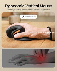 ProtoArc Ergonomic Mouse, EM11 NL Bluetooth Rechargeable Wireless Vertical Mouse, 3 Multi-Device Connectivity for Computer/PC/Laptop, 2.4GHz Optical Mice for Windows, Mac OS, Black/Orange