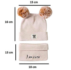 SYGA Baby Knit Hat Scarf Set Toddler Girls Boys Winter Pom Pom Beanie Cap Neck Warmer Beige