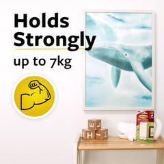 3M Command Large Picture Hanging Strips, Photo frame Hooks, Holds 7kg, No paint damage, Heavy Duty, Holds Strongly, Adhesive hooks for wall, Multi-surface (White, 8 strips)