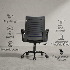 CELLBELL Desire C104 Mesh Mid Back Chair | Ergonomic Office, Study, Revolving, Computer Chair for Work from Home Heavy Duty Metal Base, Seat Height Adjustable (Black)