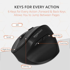 amazon basics Pro Series 650 mAh Wireless Rechargeable Ergonomic Mouse for PC, Mac, Laptop | 3 Adjustable DPI Settings Up to 1600 | Shortcut Buttons | Tri-Mode connectivity (Black)