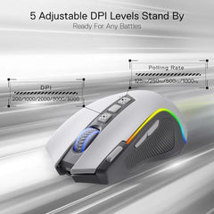 Redragon M612AK PRO RGB Gaming Mouse, 8000 DPI Wired/Wireless Optical Mouse with 9 Programmable Buttons & 7 Backlit Modes, BT & 2.4G Wireless, Software Supports DIY Keybinds Rapid Fire Button