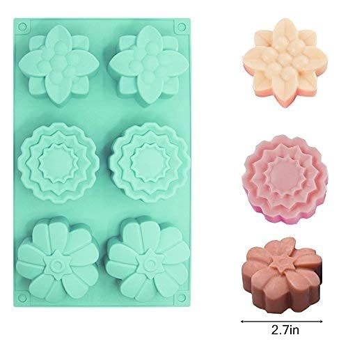 SYGA 6 Cavity Flower Shaped Silicone Green Mold for Bath Bomb Soap Chocolate Candy Cake Making