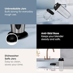 Wipro Elato FCB 104 Countertop Blender | 400 Watts Powerful Copper Motor | 2 Unbreakable Jars | Intelligent Sensor Technology | Smoothie Making Blender | 2-Year Warranty| Silver With Black