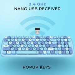 iGear KeyBee Retro Typewriter Inspired 2.4GHz Wireless Keyboard with Mouse Combo for Desktop/Laptop and Devices with USB Support, Single Nano Receiver, Round Keycaps, Cleaning Brush (White) (Green)