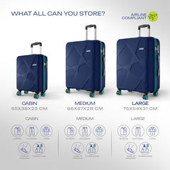 Safari Polypropylene Spinner Pentagon Pro 8 Wheels Set Of 3 (Cabin + Medium + Large) Trolley Bags, Hard Case, 360º Wheeling Luggage, Suitcase For Travel, Navy, 55, 65, 75 cm