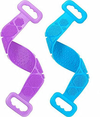 Momisy Silicone Body Back Scrubber, Double Side Bathing Brush for Skin Deep Cleaning Massage, Dead Skin Removal Exfoliating Belt for Shower, Lathers Well for Men & Women (Assorted colour)-Set of 2