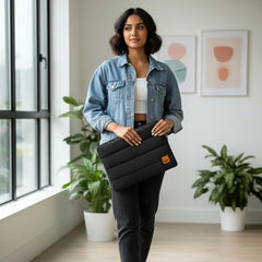 DailyObjects Large Stria Portable Laptop Sleeve | Durable Polyester |Compatible with Laptop/MacBook Air/Pro Upto 16 Inch |Lightweight Water Resistant Fabric |Padded Compartment with Zip Closure- Grey