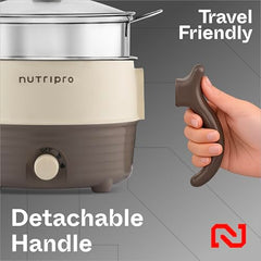 Nutripro Multipurpose Cook Kettle With 1.5L Stainless Steel Inner Pot, Steel (Cream & Brown, 600W)