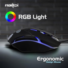 Frontech Cyber Ninja Wired Gaming Keyboard and Mouse Combo, Metal Base Keyboard with RGB Backlit Key, RGB Optical Mouse with 6 Buttons & 2400 DPI, USB Plug & Play, 1 Year Warranty (KB-0039P)