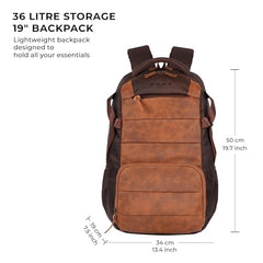 Gear Aspire 3 19"/35L Large Faux Leather Water Resistant Laptop Backpack | Casual Backpack | Daypack | Travel Backpack | College Bag For Men/Women (Brown - Brown)