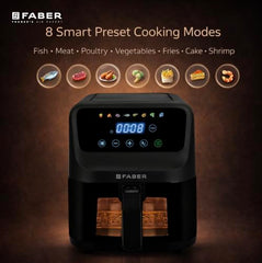 Faber 4L 1350W Digital Air Fryer | Fry, Bake, Roast | 85% Less Oil, 200°C Swirl Heating Technology |10-Preset Menu|Touch Control Interface| Auto Shut-Off |2 Yrs Comprehensive Warranty|Black