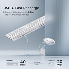 iClever GK08 Wireless Keyboard and Mouse - Rechargeable Ergonomic Keyboard with Number Pad, Silent Typing, 2.4G Stable Connection, Slim Design for Mac & Windows (Silver)