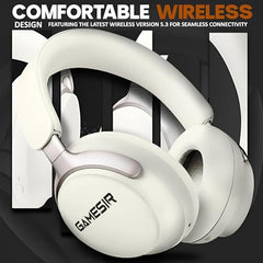 GameSir Newly Launches Echo Plus: Premium Over-Ear Wireless Bluetooth Headphones Deep Bass, Passive Noise Cancellation, Built-in Mic,5 Hours of Music & Talk Time, for Adults Men & Women (White)