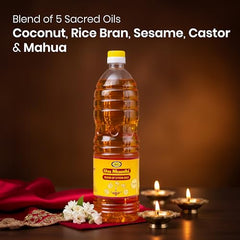 Om Shanthi POOJA MADE PURE Cycle Pure Om Shanthi Puja Oil, Blend Of 5 Puja Oils With Jasmine Fragrance for Daily Puja, Festivals - Pack Of 2 (1 litre per Pack)