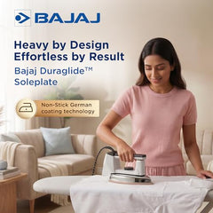 Bajaj DHX-9 1000W Heavy Weight Dry Iron | Advance Soleplate And Anti-Bacterial German Coating Technology | Multiple Temperature Levels | 2 Yr Warranty 【Ivory】